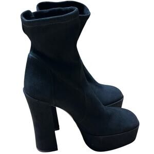 Stuart Weitzman Skyline Black Stretch Suede Platform Boot Women's Size 11.5B NEW